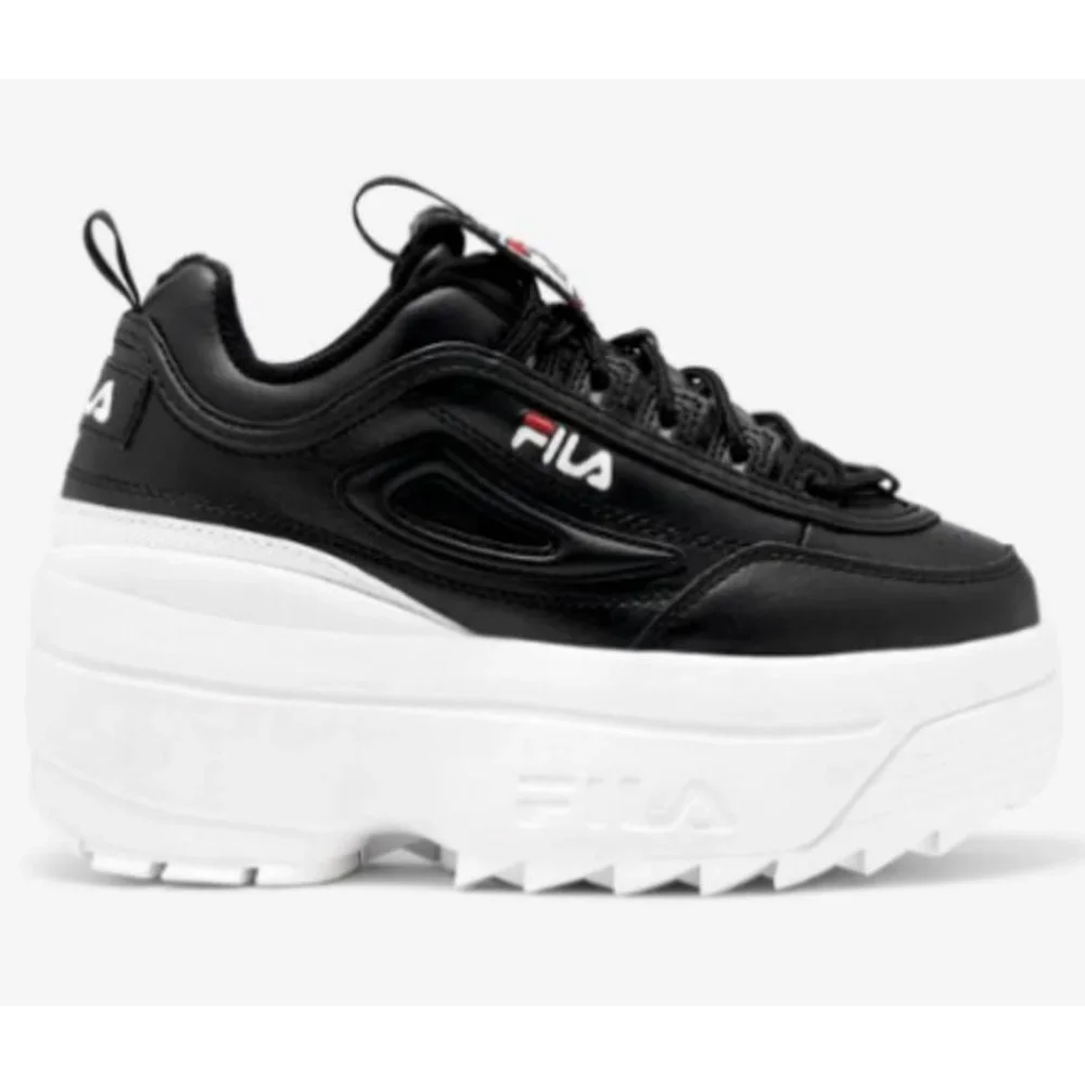 Fila Women's Disruptor II Wedge Platform Low-Top Black Sneakers Size 8.5 M N1523